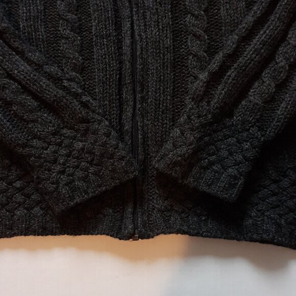 Aran Crafts Full Zip Mock Neck Merino Wool Cardigan Sweater Gray Size M - Picture 9 of 11